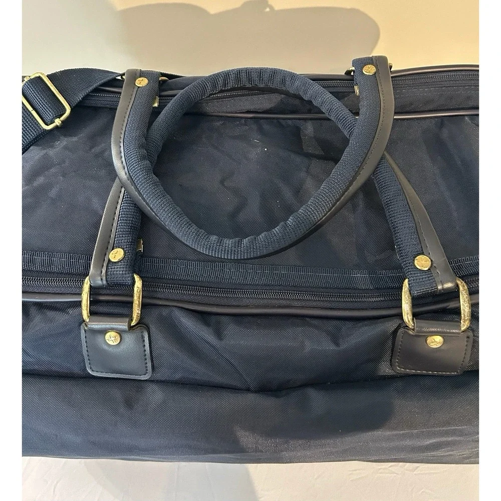VTG Adolfo Navy Blue Soft Sided Zip Weekender Bag W/ Shoulder Strap 20x9